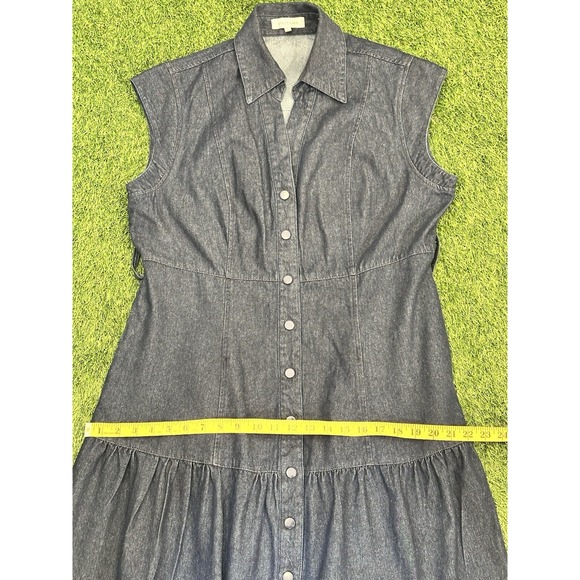 Solitaire Maxi Dress Large Blue Denim White Eyelet Trim‎ Belted Feminine - Picture 13 of 14